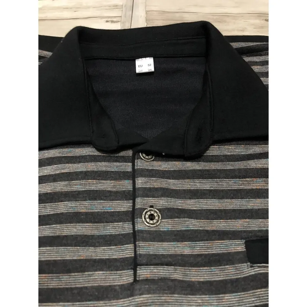 Alex Polo Shirt Mens 2XL Sweater Black Striped Pullover Long Sleeve N115